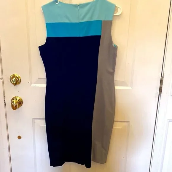 calvin klein dress blue and black Calvin Klein | Dresses | Calvin Kleincolor Block Black Blue Gray Sheath  Dress